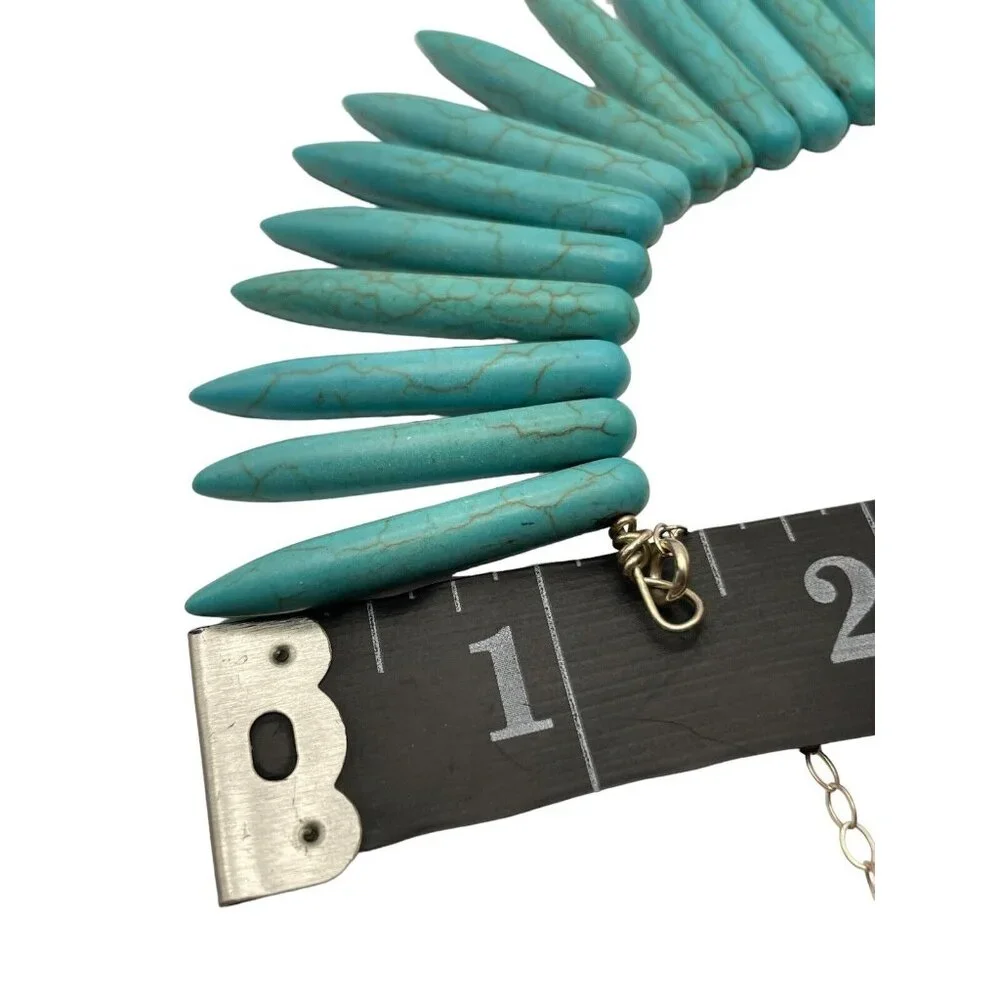 Blue Howlite Turquoise Graduated Spike Points Beads Sterling Silver 925 Necklace